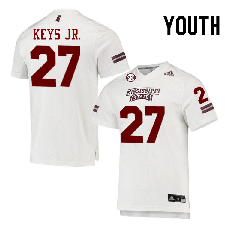 Youth #27 Chris Keys Jr. Mississippi State Bulldogs College Football Jerseys Stitched-White